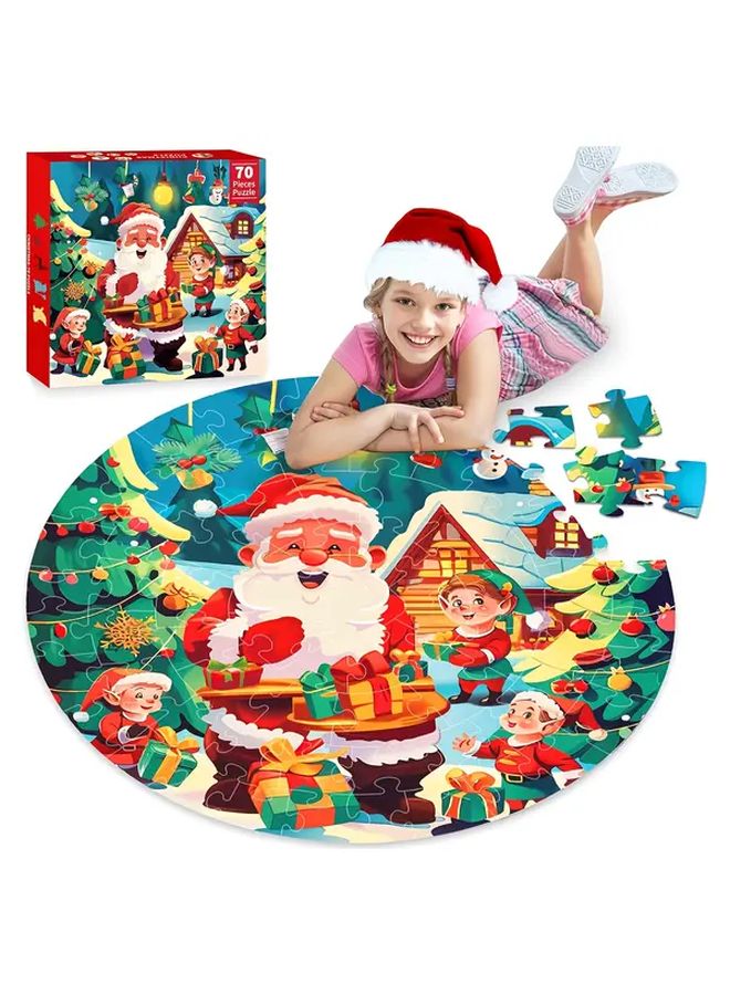 Christmas Puzzle One Box Giant 72 Pcs Round Floor Puzzle For Kids Family Activity - Image 1